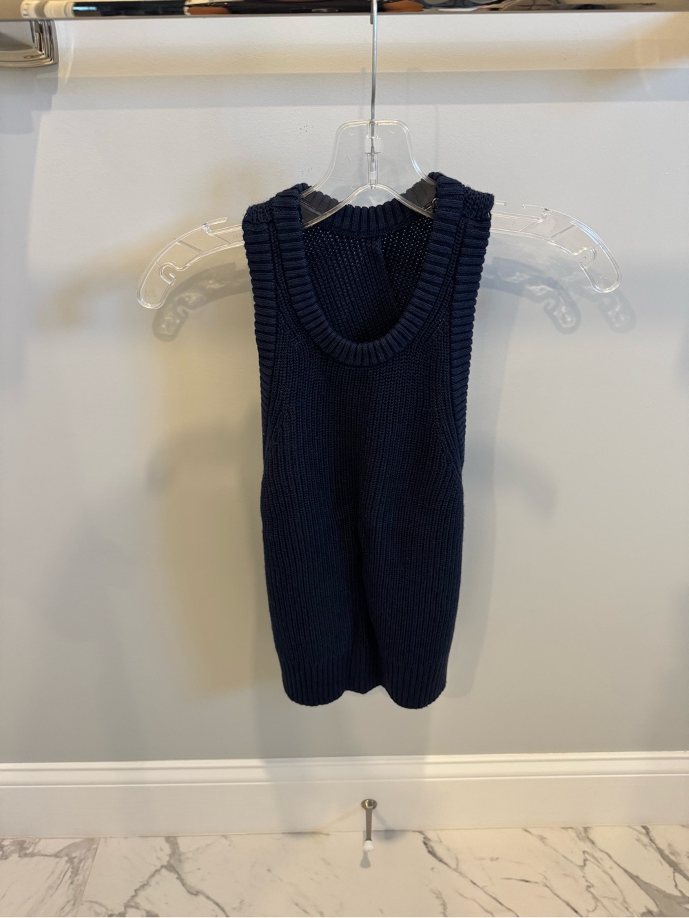 Navy Knit Sleeveless Sweater Tank with Cross Back- Women